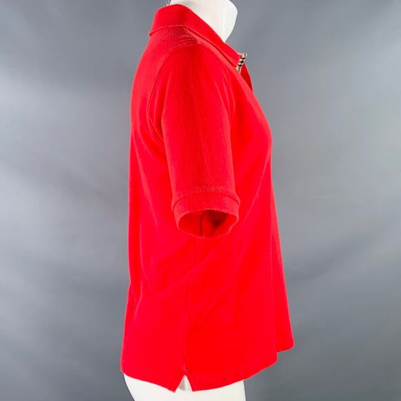 BURBERRY Size S Red Contrast Check Trim Cotton Pique Polo - Picture 3 of 6